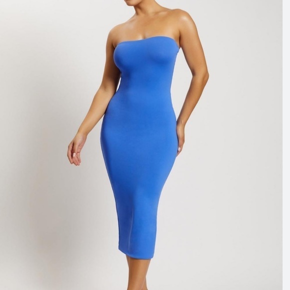 Meshki Cassidy Blue Strapless Midi Bodycon Dress SIZE XXL - Picture 1 of 6